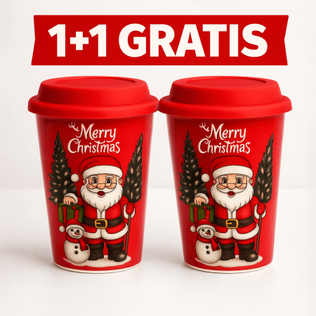 Bucatarie si Servire - Pahar Ceramica Craciun 400 ml cu Capac Silicon  Oferta 1+1 Gratis