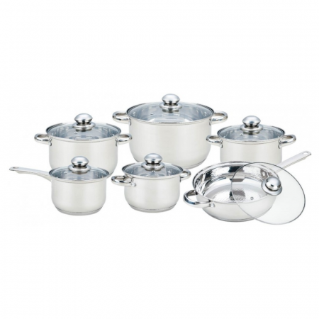 Oale si Cratite - Set 12 piese – 6 cratițe din inox cu capace din sticlă, Grunberg