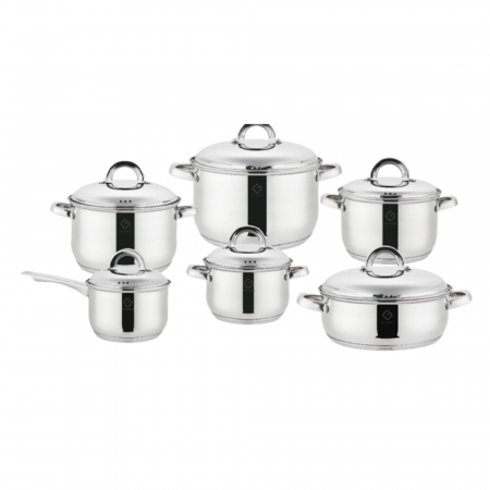 Oale si Cratite - Set 12 piese – 6 vase din inox cu capace din inox, Grunberg