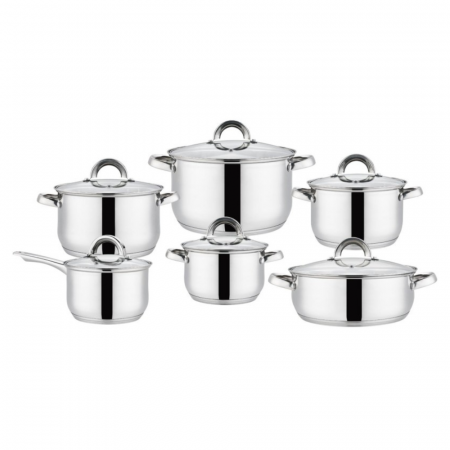 Set 12 piese – 6 vase din inox cu capace din sticlă, Grunberg [1]