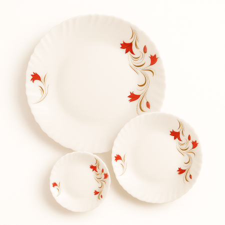 Vesela - Set 18 Piese Veselă din Sticlă Opal Model Floral Elegant