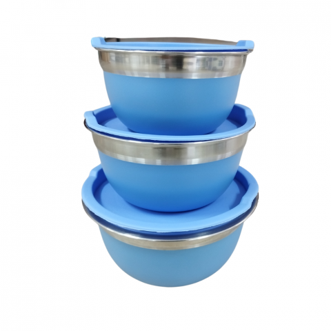 Bucatarie si Servire - Set 3 Caserole din Inox cu Capace din Plastic – 1,5L, 1,0L, 0,7L – Depozitare Practică și Igienică