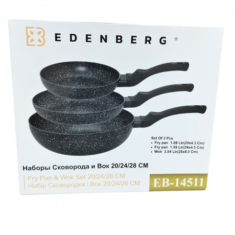 Set 3 Tigăi Edenberg din Aluminiu Marmorat – 20cm, 24cm, 28cm [1]