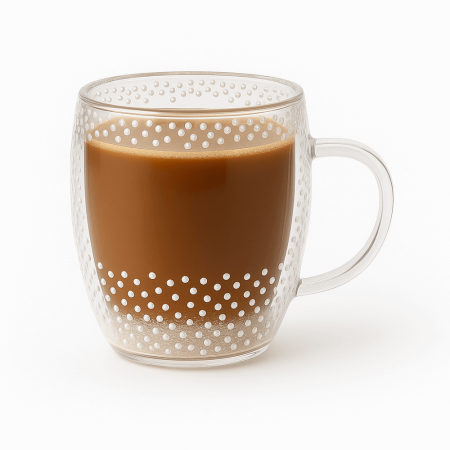 Căni și Fierbătoare - Set 4 Căni Cafea cu Perete Dublu și Bilute Albe 350 ml