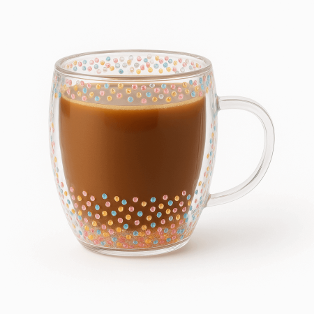 Căni și Fierbătoare - Set 4 Căni Cafea cu Perete Dublu și Bilute Colorate 350 ml