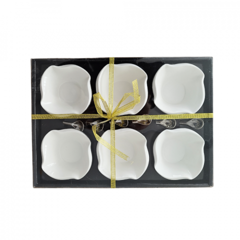Vase & Tavi - Set 6 Boluri Ceramice cu Lingurițe LD  Eleganță și Funcționalitate pentru Servirea Deserturilor