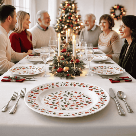 Set 6 Farfurii Intinse Opal cu Decor Frunzulițe Roșii și Verzi 26.5 cm [1]