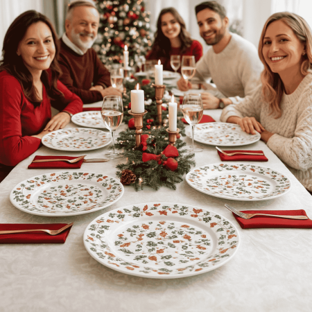 Set 6 Farfurii Intinse Opal cu Decor Frunzulițe Roșii și Verzi 26.5 cm [2]