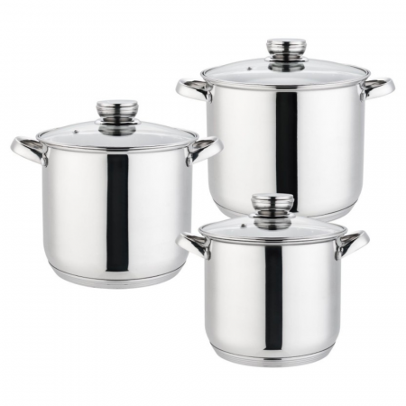 Oale si Cratite - Set 6 piese – 3 oale din inox cu capace din sticlă, Grunberg