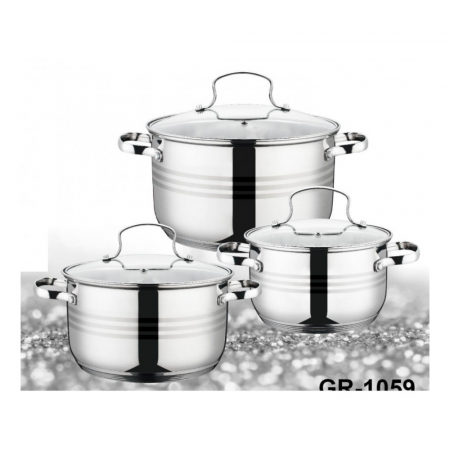 Set 6 piese – 3 oale din inox cu capace din sticlă termorezistentă, Grunberg [2]