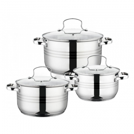 Oale si Cratite - Set 6 piese – 3 oale din inox cu capace din sticlă termorezistentă, Grunberg