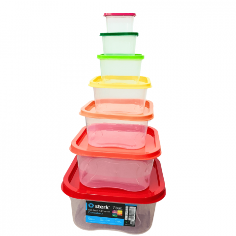 Ustensile Bucatarie - Set 7 Cutii pentru Alimente Curcubeu, din Plastic cu Capac – Depozitare Practică și Colorată