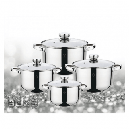 Set 8 piese – 4 oale din inox cu capace din sticlă termorezistentă, Grunberg [1]