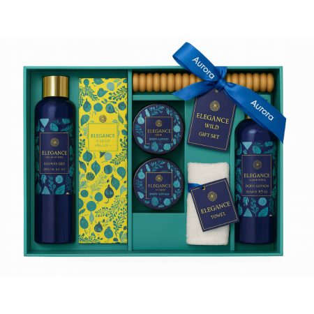 Pentru Ea - Set Cadou Aurora Elegance Wild Jasmine – Gel de Duș, Loțiune, Scrub, Unt de Corp, Sare de Baie, Prosop