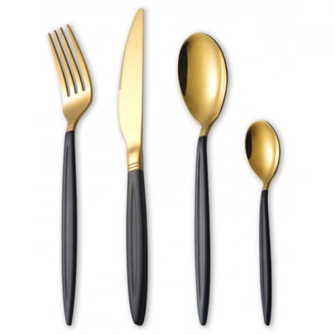 Cutite & Seturi - Set Tacâmuri din Inox 24 Piese Grunberg Auriu + Negru