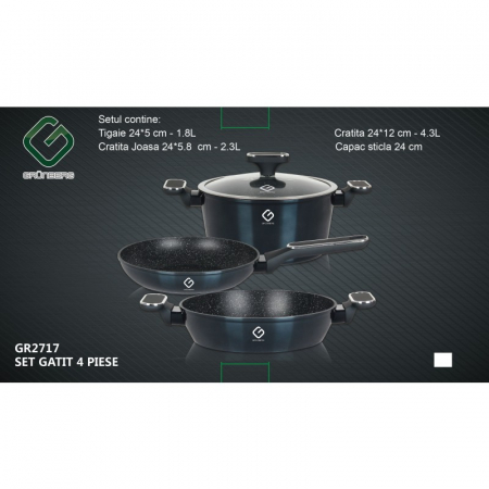 Set vase 4 piese Grunberg Aluminiu Turnat 3 Straturi Inducție Capac Sticlă Termorezistentă [1]