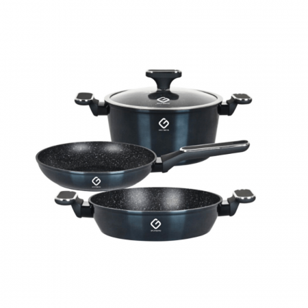 Oferte - Set vase 4 piese Grunberg Aluminiu Turnat 3 Straturi Inducție Capac Sticlă Termorezistentă
