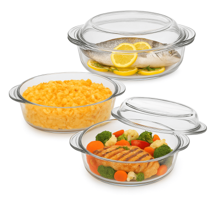 Vase Yena - Vas Yena cu Capac, Set de 3 Bucăți, Formă Rotundă