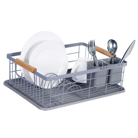 Ustensile Bucatarie - Suport vase metal si plastic cu tava si suport tacamuri 36 x 22 cm
