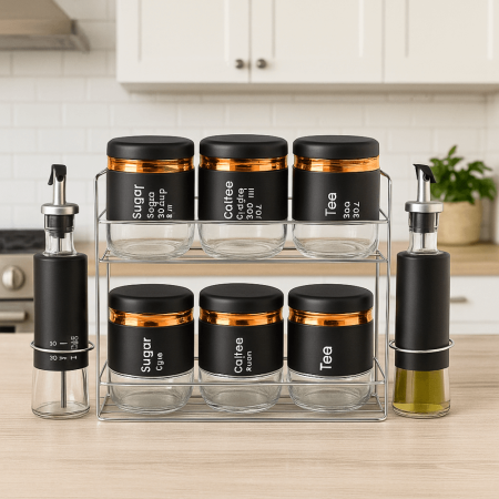 Set recipiente condimente 9 piese si suport metalic [1]