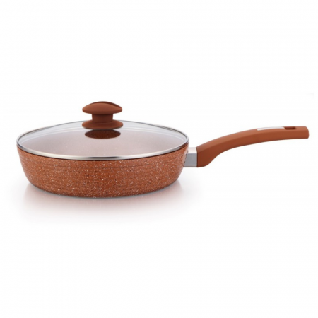 Tigai - Tigaie din aluminiu, 26 cm, interior ceramica marmorata, Grunberg, maro