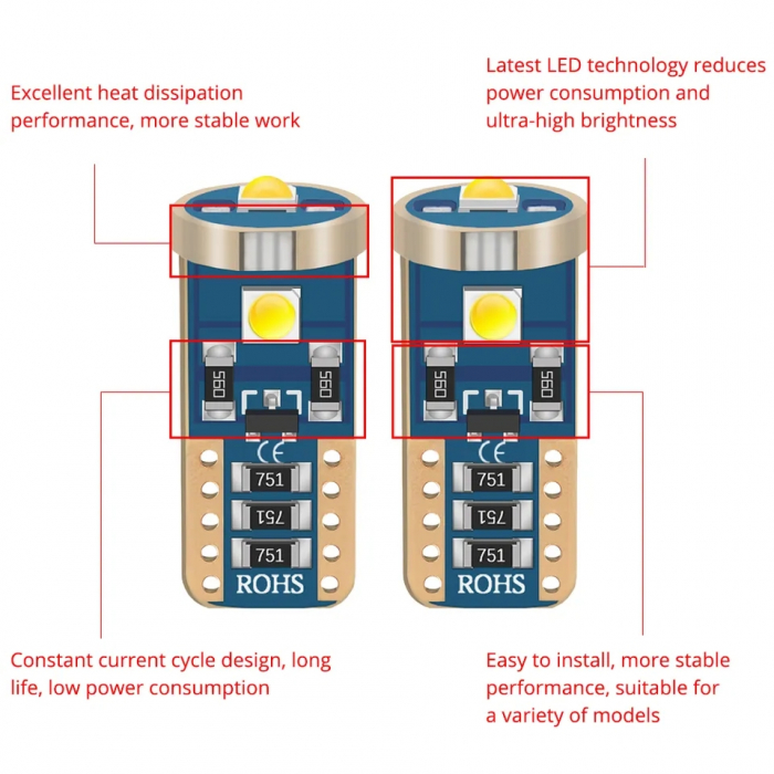 Bec led W5W Alb [4]