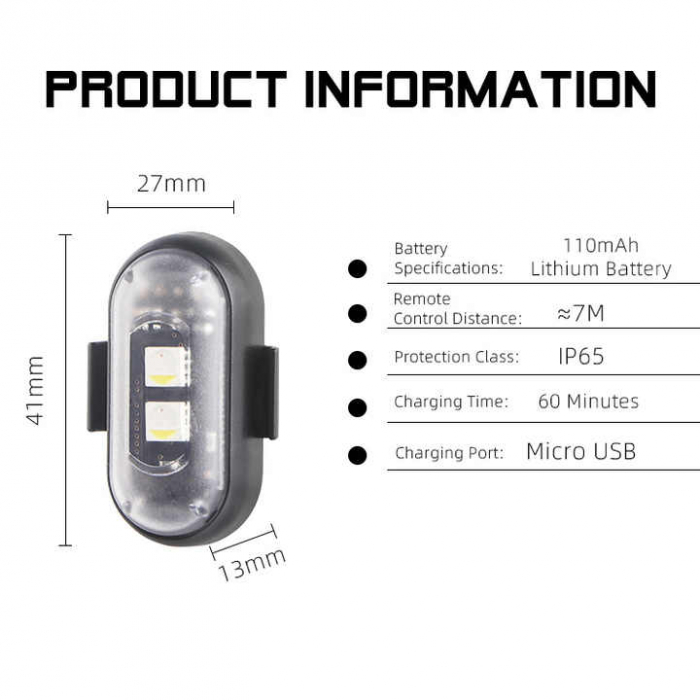 Set 4 lampi LED RGB stroboscopice cu telecomanda, 10 moduri, 8 culori, baterie litiu 110mAh reincarcabila USB-C IP65 - Copie [8]