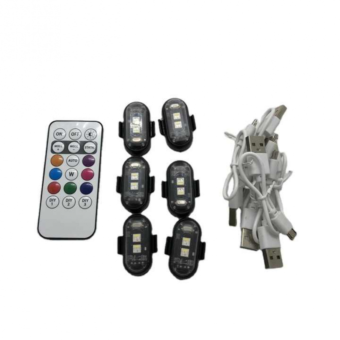 Set 6 lampi LED RGB stroboscopice cu telecomanda, 10 moduri, 8 culori, baterie litiu 110mAh reincarcabila USB-C IP65 [9]