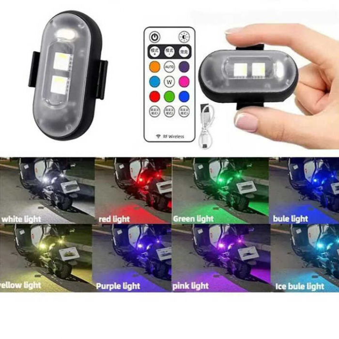 Set 4 lampi LED RGB stroboscopice cu telecomanda, 10 moduri, 8 culori, baterie litiu 110mAh reincarcabila USB-C IP65 - Copie [4]