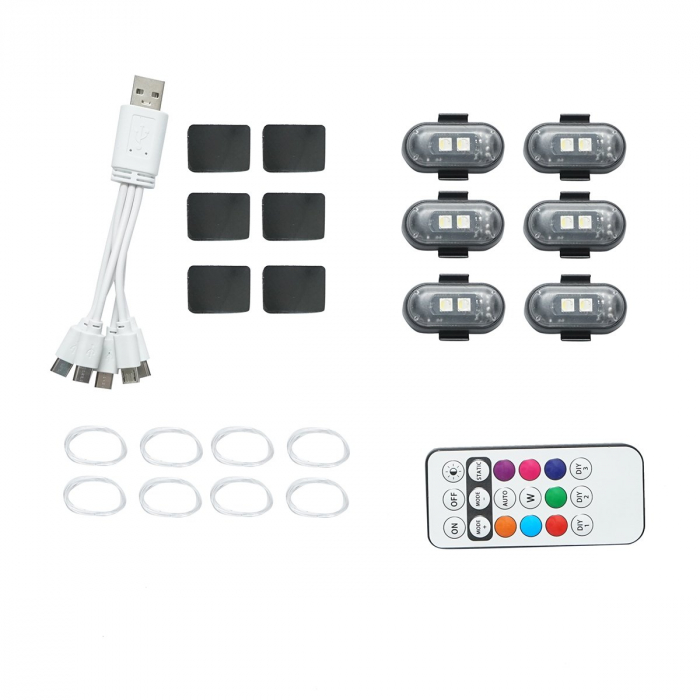 Set 6 lampi LED RGB stroboscopice cu telecomanda, 10 moduri, 8 culori, baterie litiu 110mAh reincarcabila USB-C IP65 [2]
