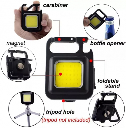 Lanterna tip breloc cu LED 500lm si 4 moduri iluminare, incarcare USB-C, IP44, multifunctionala pentru camping, ciclism, drumetii, pescuit, alpinism [2]