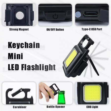 Lanterna tip breloc cu LED 500lm si 4 moduri iluminare, incarcare USB-C, IP44, multifunctionala pentru camping, ciclism, drumetii, pescuit, alpinism [6]