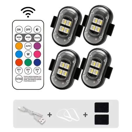Lumini Ambientala RBG Wireless - Set 4 lampi LED RGB stroboscopice cu telecomanda, 10 moduri, 8 culori, baterie litiu 200mAh reincarcabila USB-C IP65