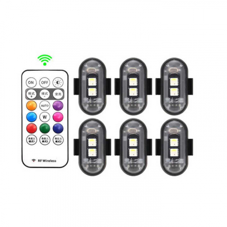 PEUGEOT - Set 6 lampi LED RGB stroboscopice cu telecomanda, 10 moduri, 8 culori, baterie litiu 110mAh reincarcabila USB-C IP65
