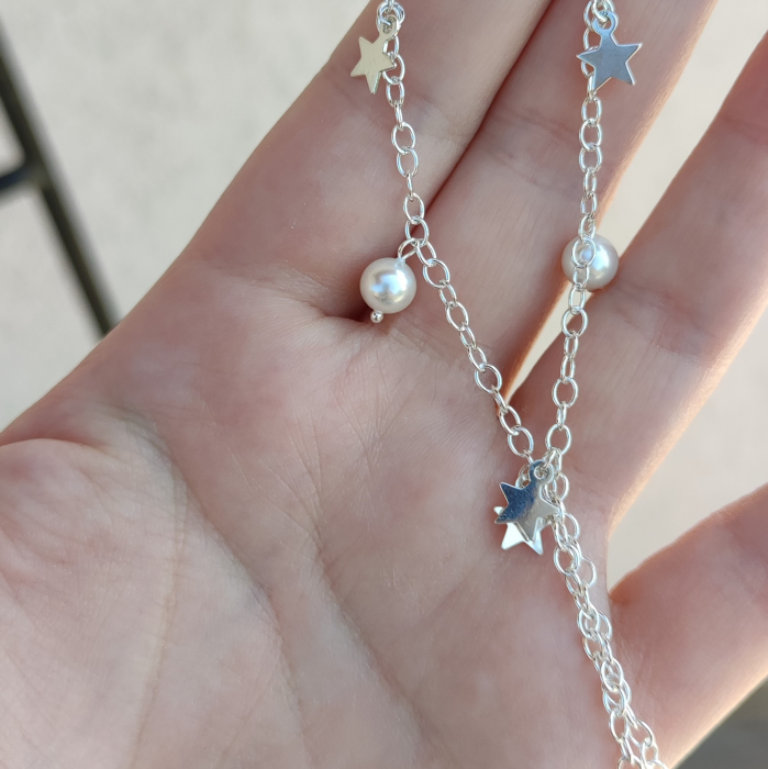 Bratara de picior din argint, stelute si perle mother of pearl [3]