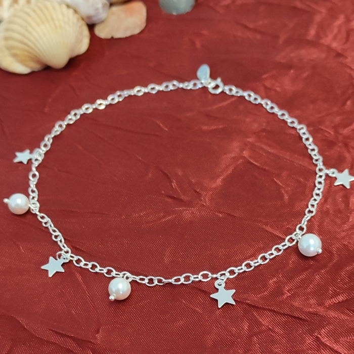 Bratara de picior din argint, stelute si perle mother of pearl [2]