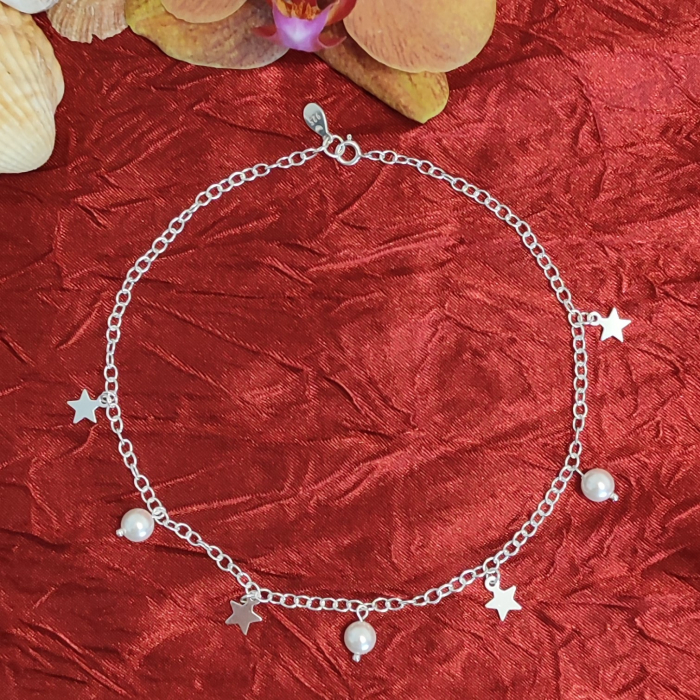 Bratara de picior din argint, stelute si perle mother of pearl [4]