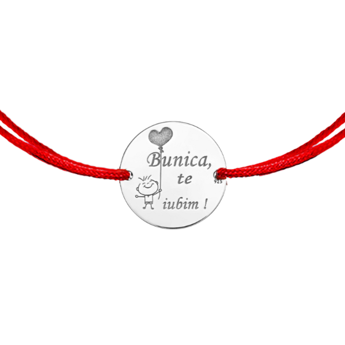 Bratara snur, banut din argint cu mesaj Bunica, te iubim! [2]