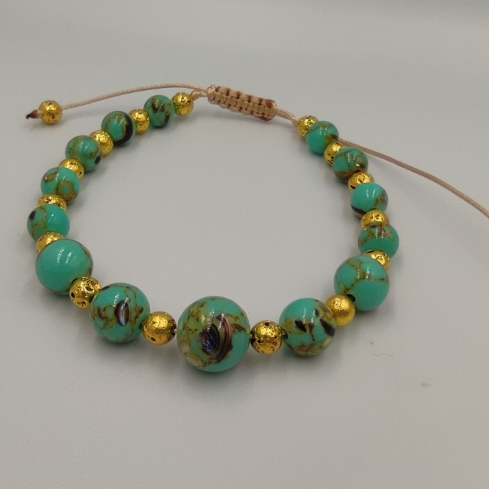 Bratara Lolit Handmade cu Howlit natural si roca vulcanica placata cu aur, model SummerAir [2]