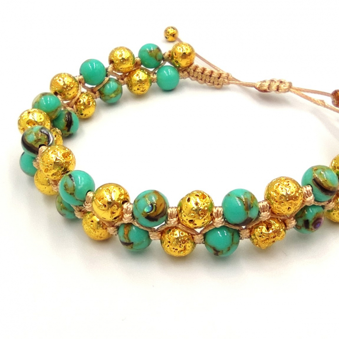 Bratara Lolit Handmade cu Howlit natural si roca vulcanica placata cu aur, model SummerBlast [2]