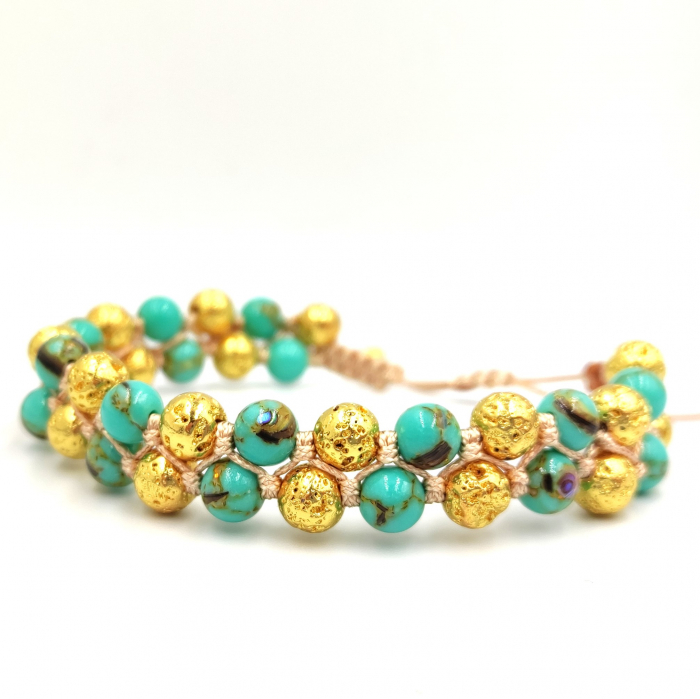 Bratara Lolit Handmade cu Howlit natural si roca vulcanica placata cu aur, model SummerBlast [3]