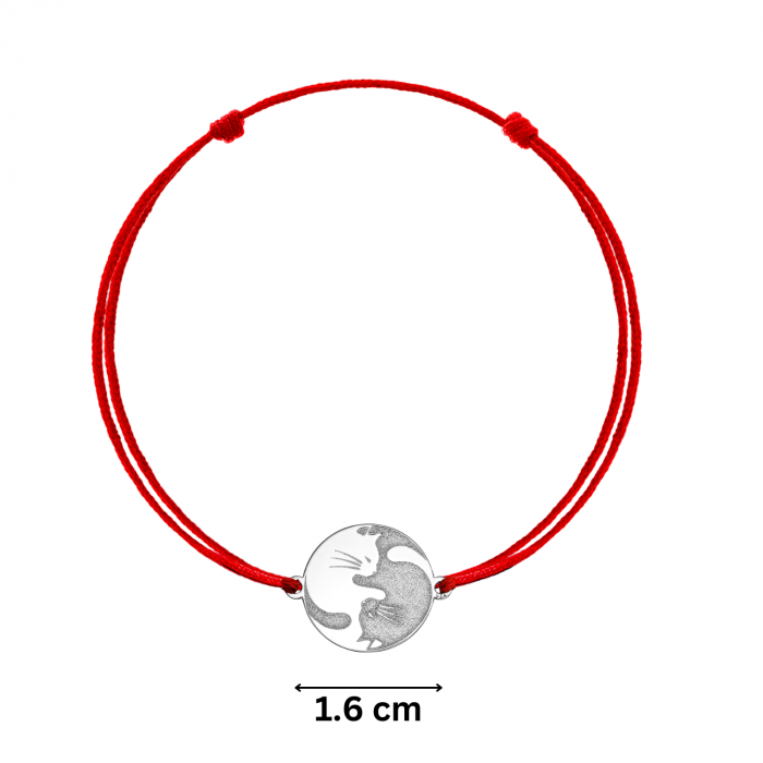 Bratara snur rosu, pisici Yin si Yang, argint 925 [2]