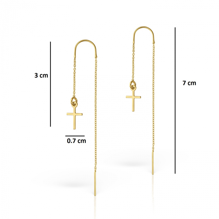 Cercei lant cu charm cruciulita, argint 925 placat cu aur de 18K [2]