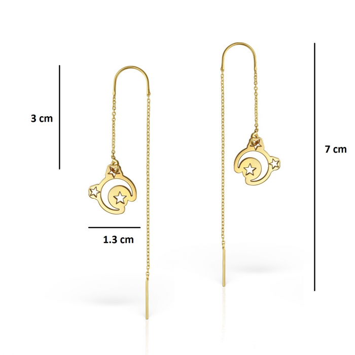 Cercei lant cu charm semiluna si stelute, argint 925 placat cu aur de 18K [2]