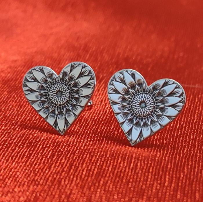 Cercei Lolit din argint 925, cu tija, patinati, model Mandala Hearts, cutie bijuterie [3]