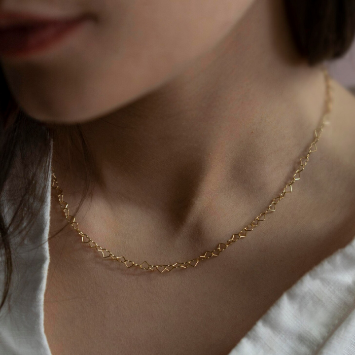 Lant din argint 925 placat cu aur de 18K, zale in forma de inimioare, 45 cm [2]