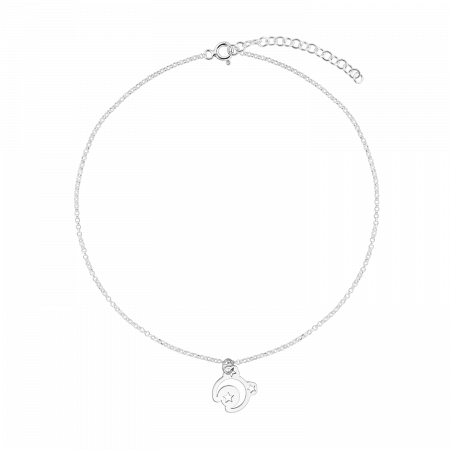 Bratari de picior - Bratara de picior din argint, charm semiluna si stelute decupate, 22-27 cm