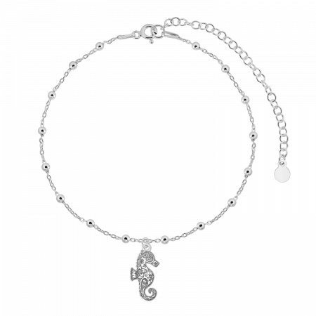 Bratari de picior - Bratara de picior din argint, lantisor cu margele, charm calut de mare
