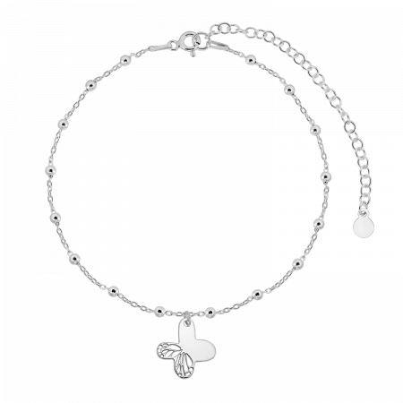 Bratari de picior - Bratara de picior din argint, lantisor cu margele, charm fluturas decupat