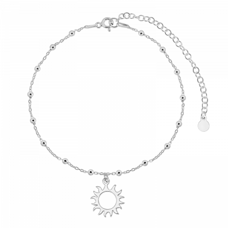 Bratari de picior - Bratara de picior din argint, lantisor cu margele, charm soare